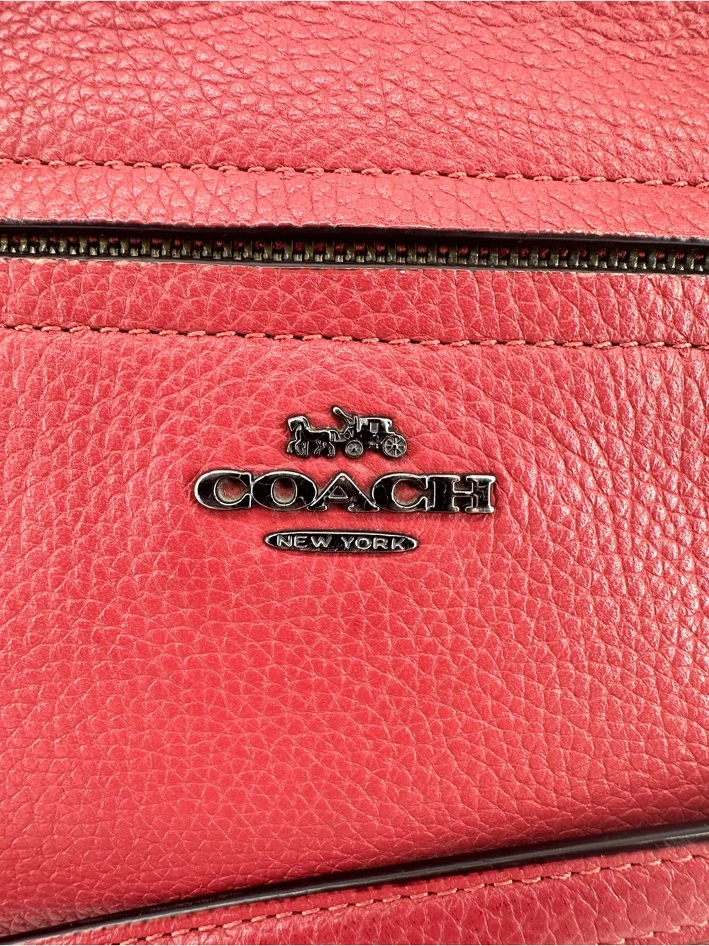 Coach Red Pebbled Leather Prairie Satchel with Crossbody Strap